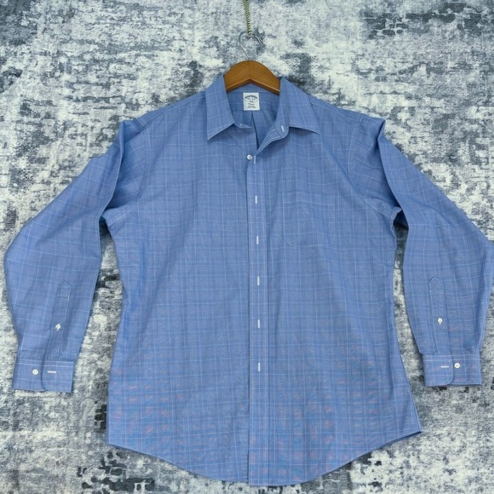 Brooks Brothers Regent Non Iron All Cotton Blue Plaid Dress Shirt Mens Large‎